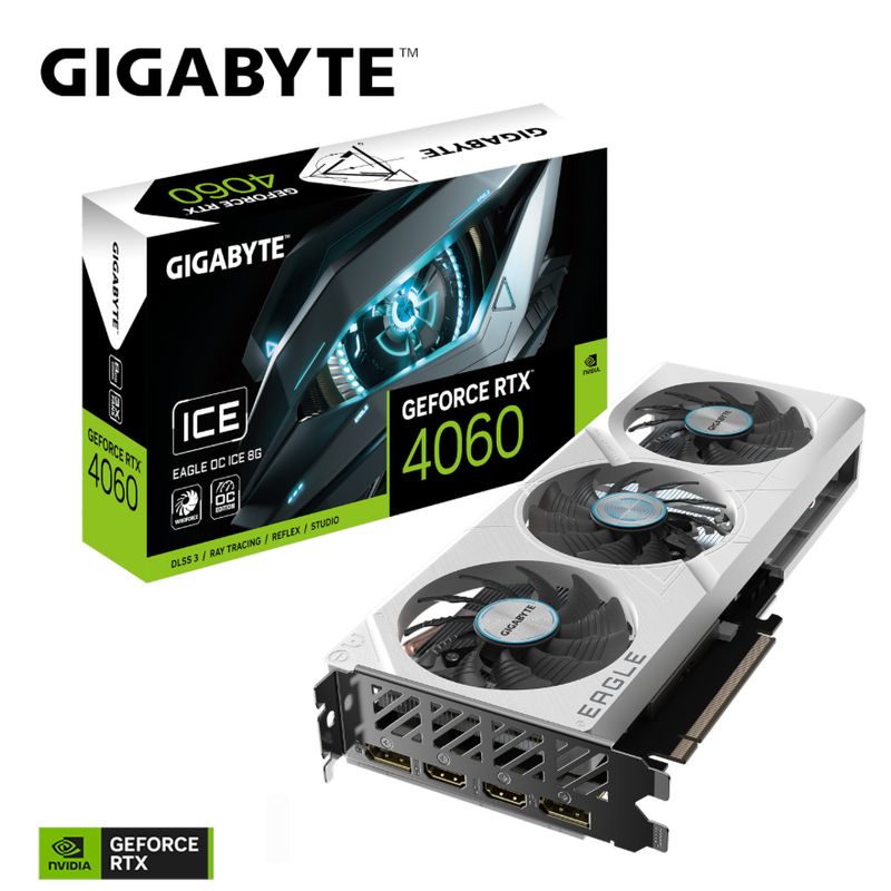 GIGABYTE - Tarjeta de Video - Gigabyte GeForce RTX 4060 EAGLE OC ICE 8G