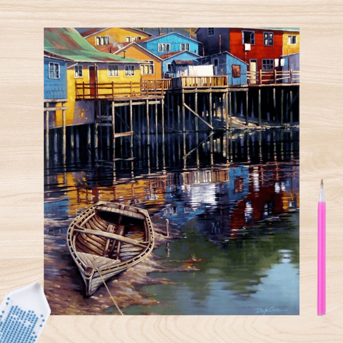 ARTE CONSENTIDO - Pintura con Diamantes Palafitos Chiloé 30X40