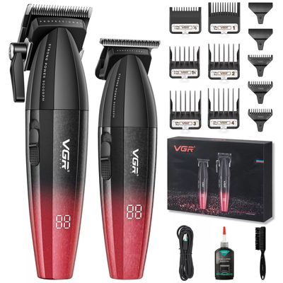 Imagen 2 del producto Barber Combo VGR Profesional V640 Clipper y Trimmer 9000RPM Rojo
