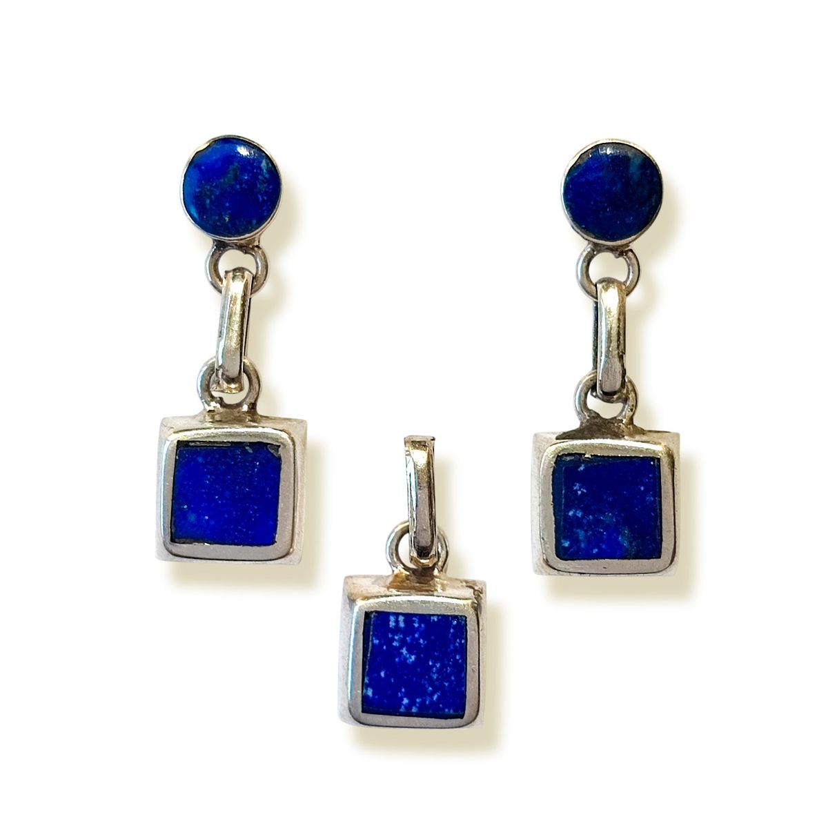COGGIOLA - Set Aros Colgante Cuadrado Liso Lapislázuli Plata Fina 950