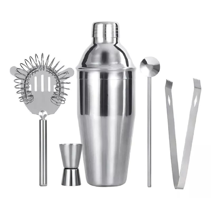 GENERICO - Set Bartender Coctelería 5 Piezas Acero Coctelera