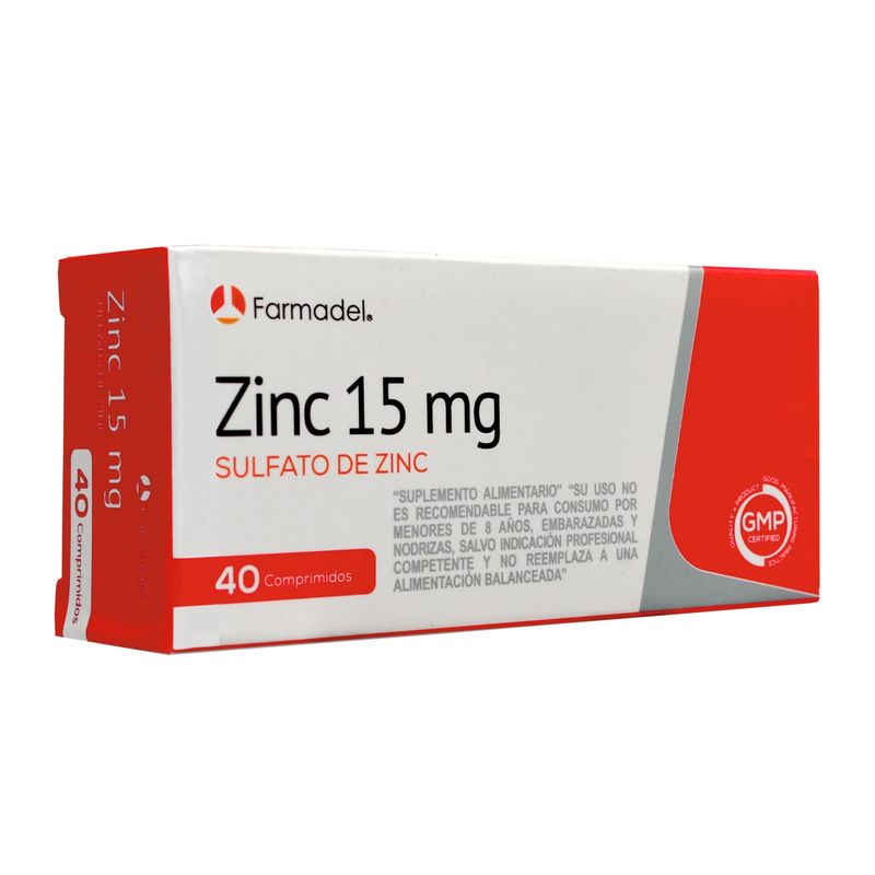 FARMADEL - Zinc 15 mg, Sulfato de Zinc (40 comp)