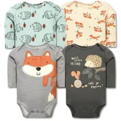 UTILISIMO - Pack 4 Bodys Bebé Niño Manga Larga 100% Algodón Gray Fox