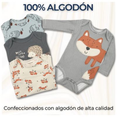 Imagen 2 del producto Pack 4 Bodys Bebé Niño Manga Larga 100% Algodón Gray Fox