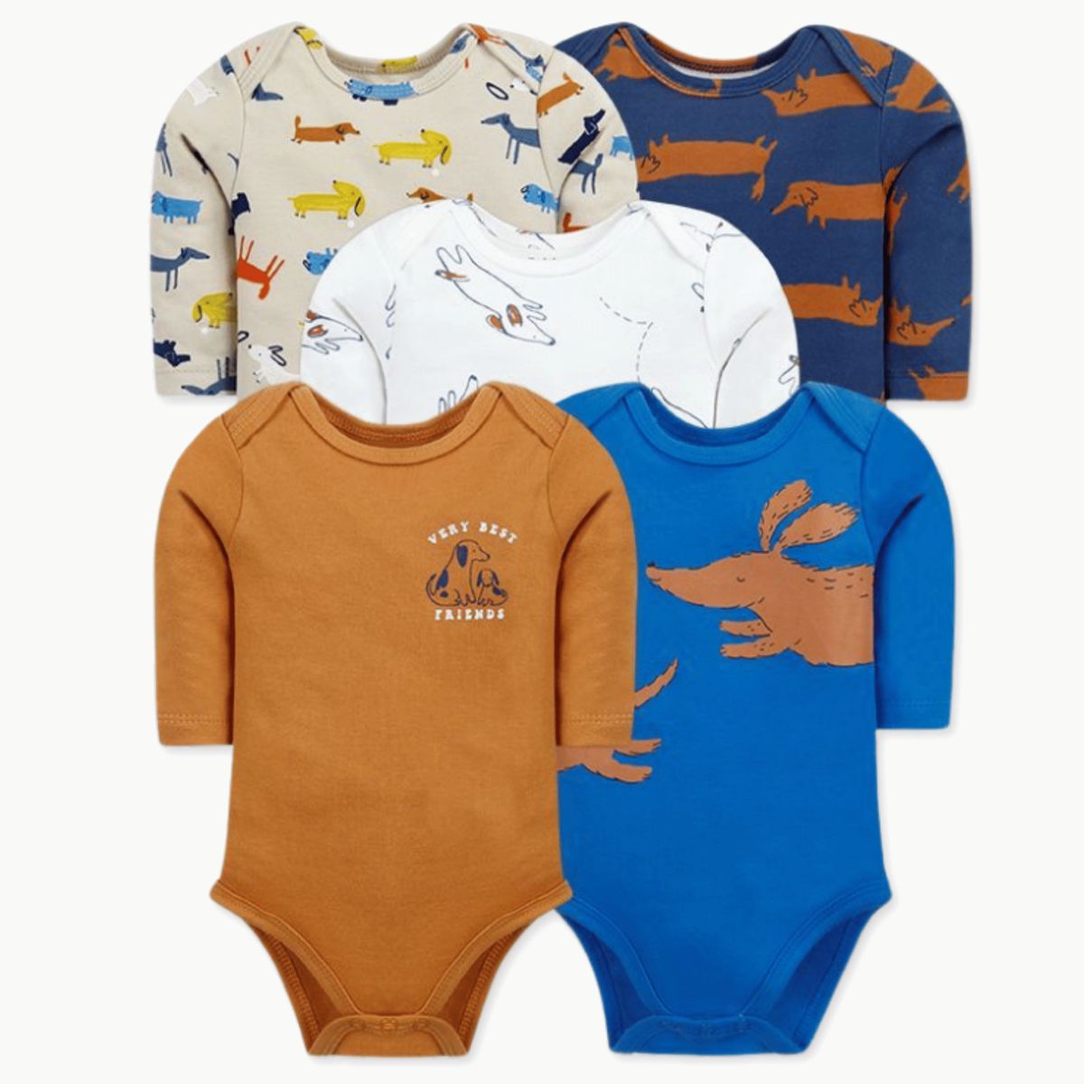 UTILISIMO - Pack 5 Bodys Bebé Niño Manga Larga 100% Algodón Various Dog