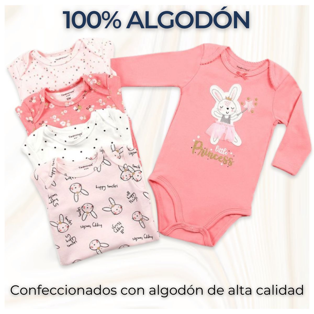 UTILISIMO - Pack 5 Bodys Bebé Niña Manga Larga 100% Algodón Rabbit Princess