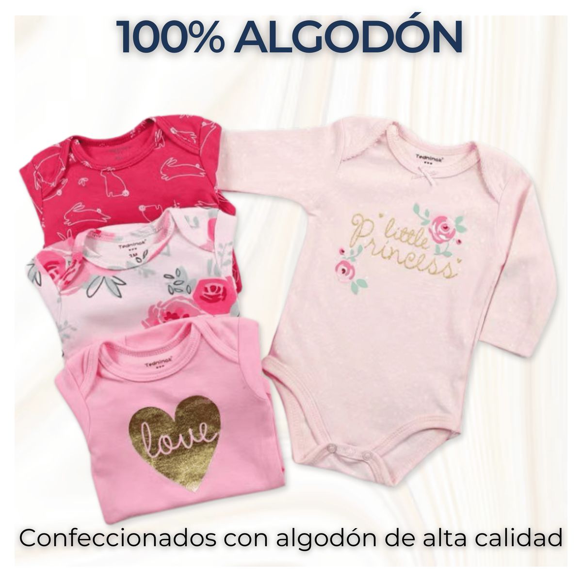 UTILISIMO - Pack 4 Bodys Bebé Niña Manga Larga 100% Algodón Little Princess