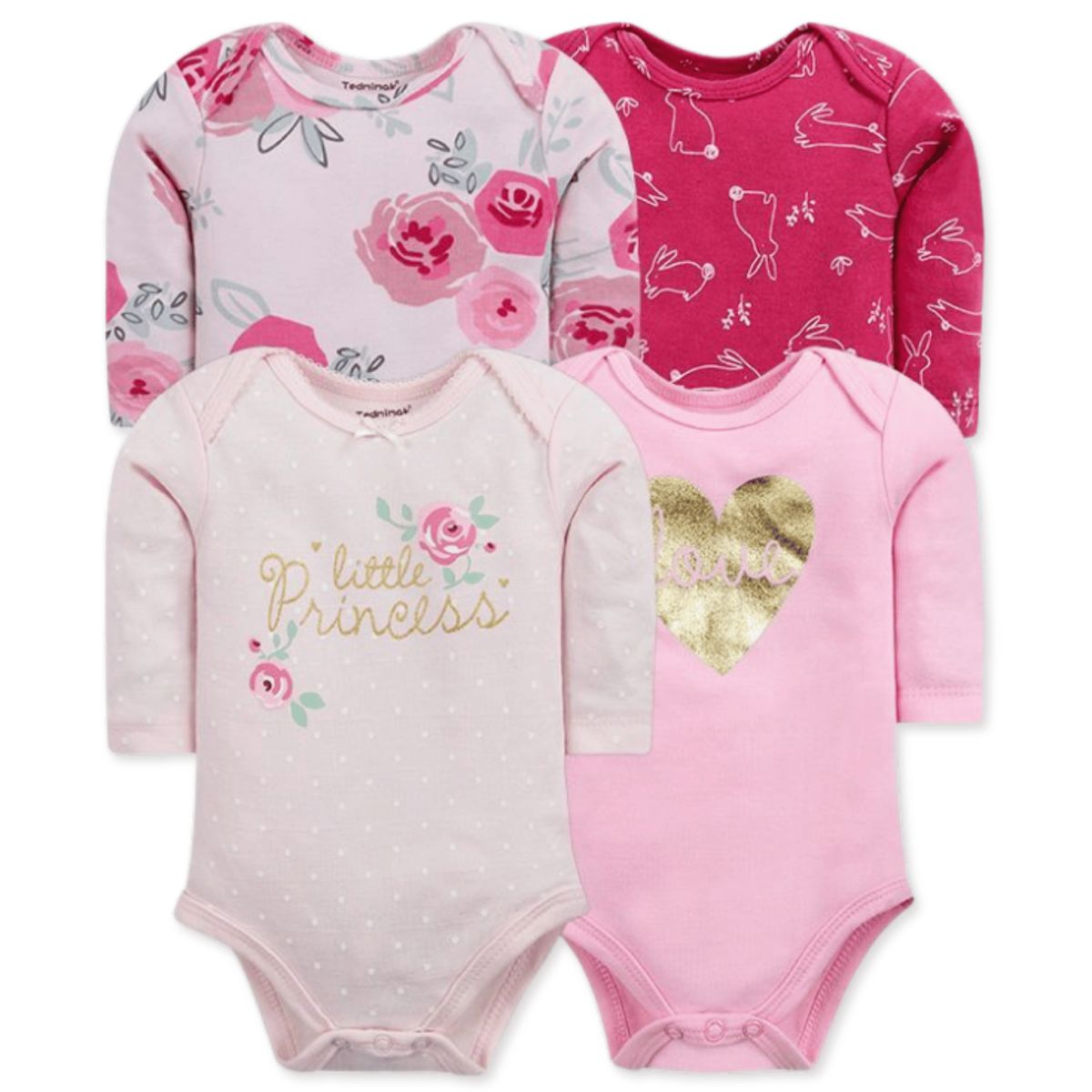 UTILISIMO - Pack 4 Bodys Bebé Niña Manga Larga 100% Algodón Little Princess