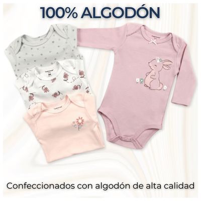 Imagen 2 del producto Pack 4 Bodys Bebé Niña Manga Larga 100% Algodón Rabbit With Flowers