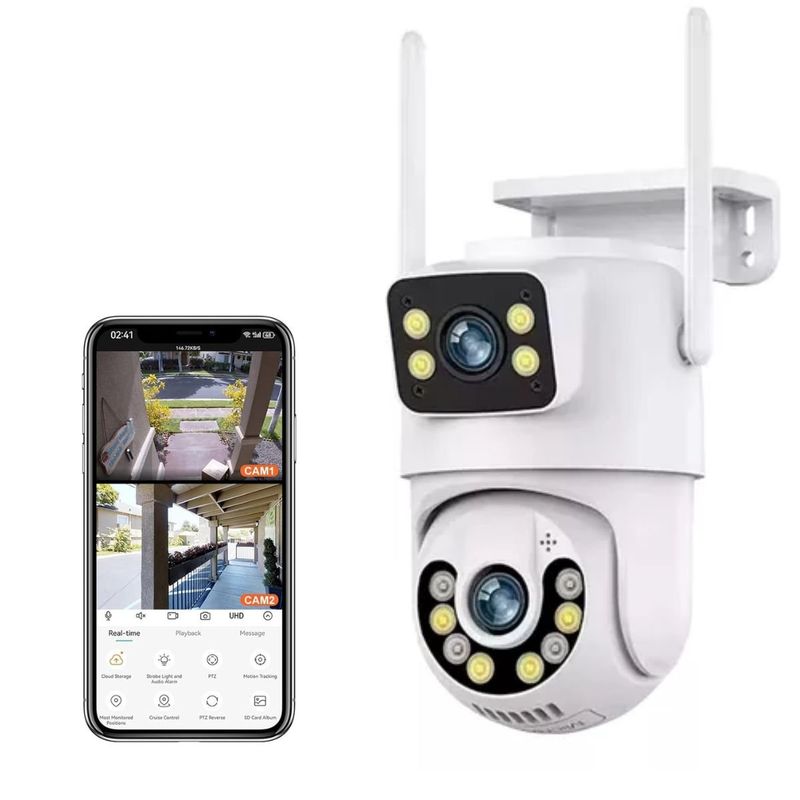 BAZUCA - Cámara de Seguridad Exterior WiFi 2K 4MP con Doble Lente PTZ