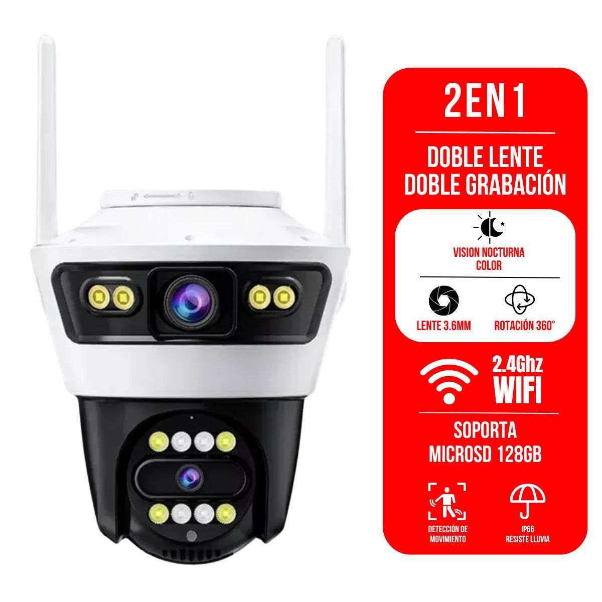 Cámara Seguridad Exterior Full HD Wifi Yoosee Doble Lente Fijo + Giratorio PTZ, marca BAZUCA - Foto Principal