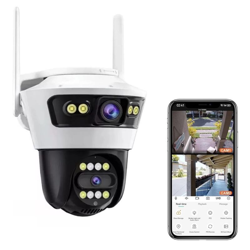 BAZUCA - Cámara Seguridad Exterior FullHD Wifi Doble Lente Fijo + Giratorio PTZ