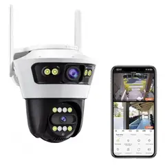 BAZUCA - Cámara Seguridad Exterior FullHD Wifi Doble Lente Fijo + Giratorio PTZ