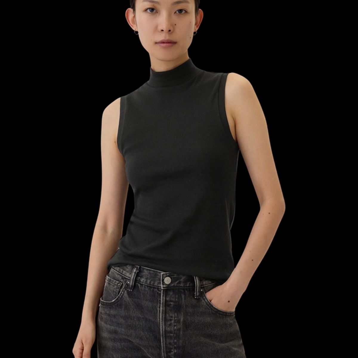 GAP - Polera Cuello Alto Sin Manga Mujer Negro