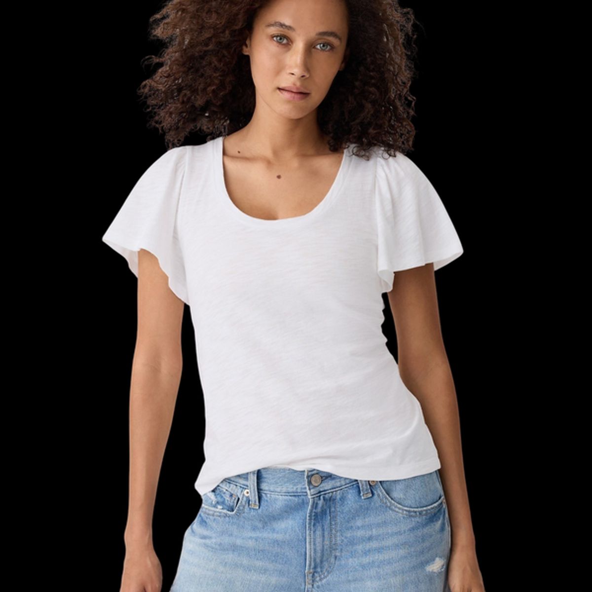 GAP - Polera Manga Con Vuelos Mujer Blanco