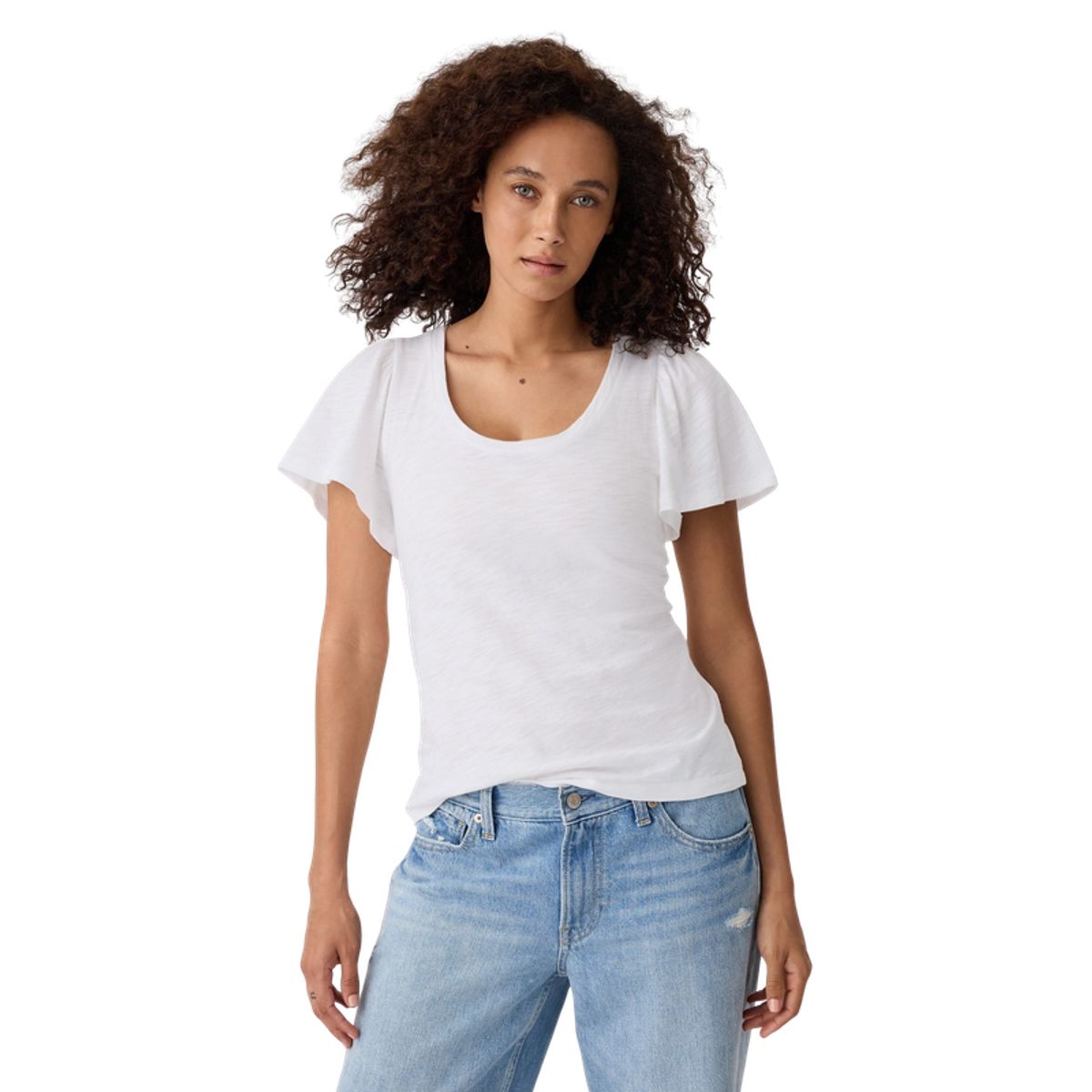 GAP - Polera Manga Con Vuelos Mujer Blanco