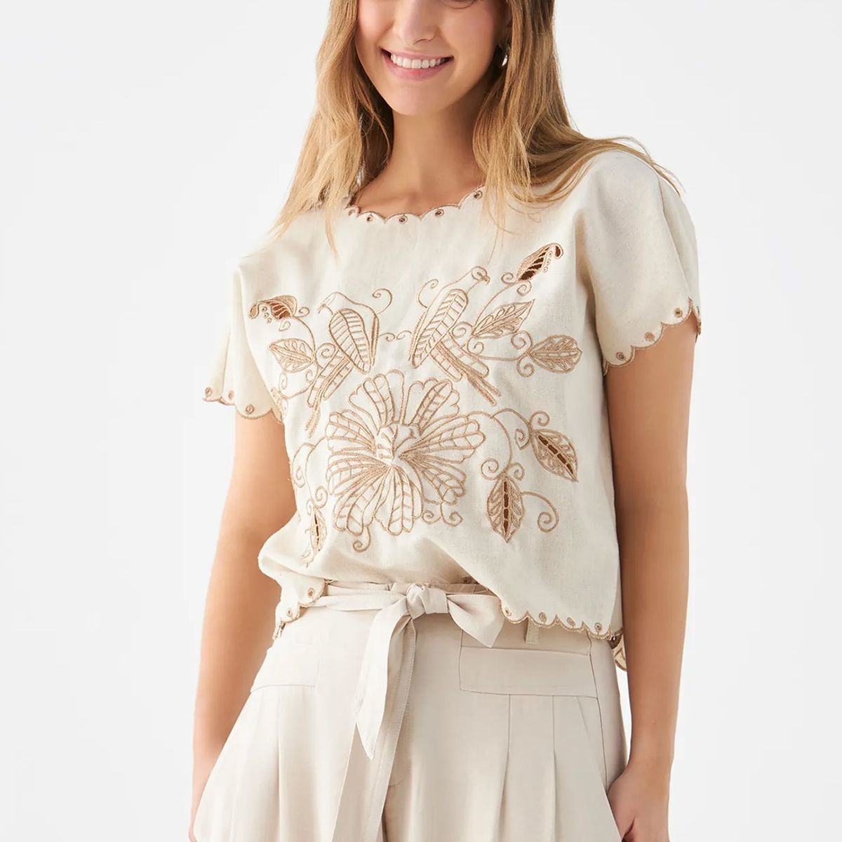 ESPRIT - Blusa Bordada Manga Corta Mujer Esprit ESPRIT