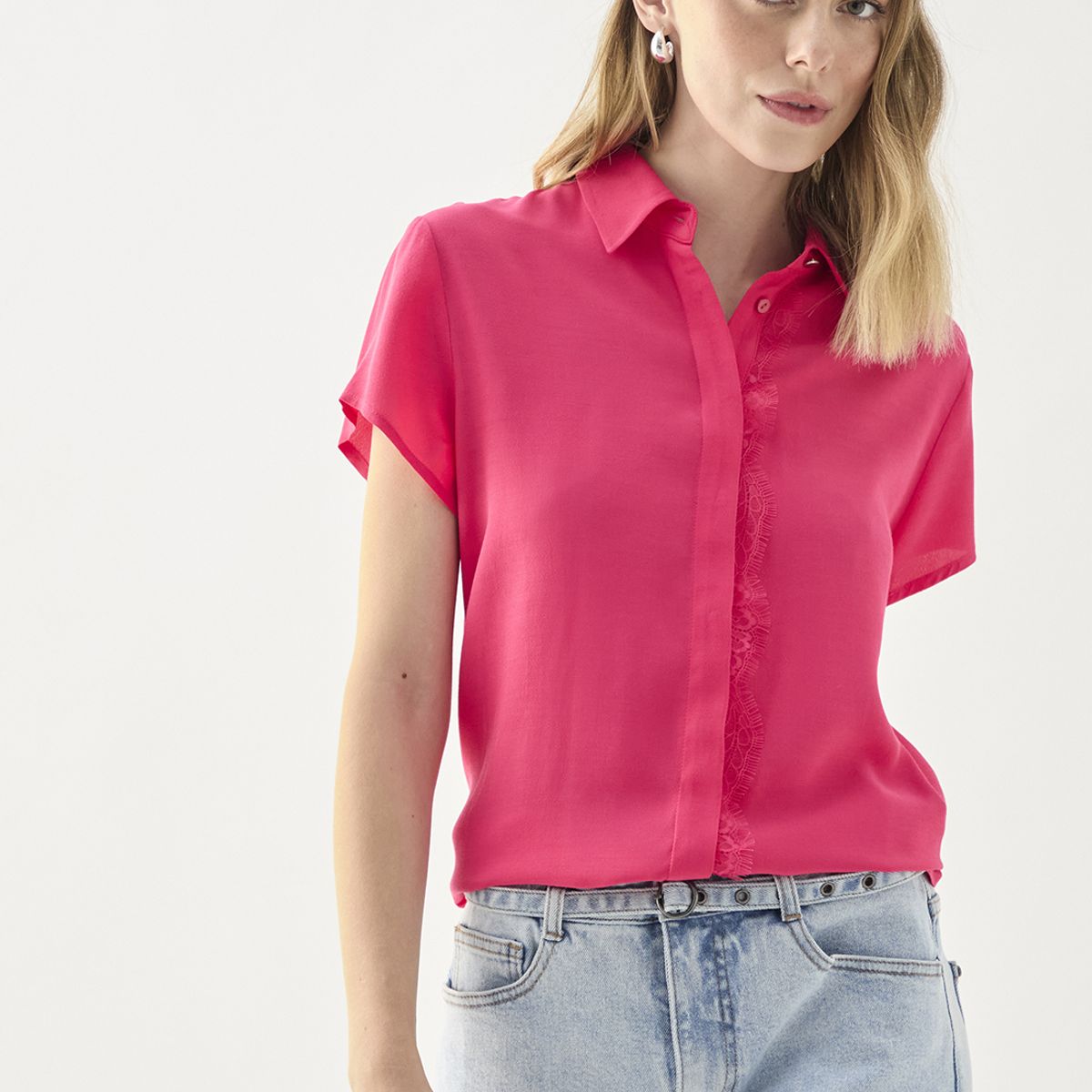 ASH - Blusa Manga Corta Fucsia Mujer Ash