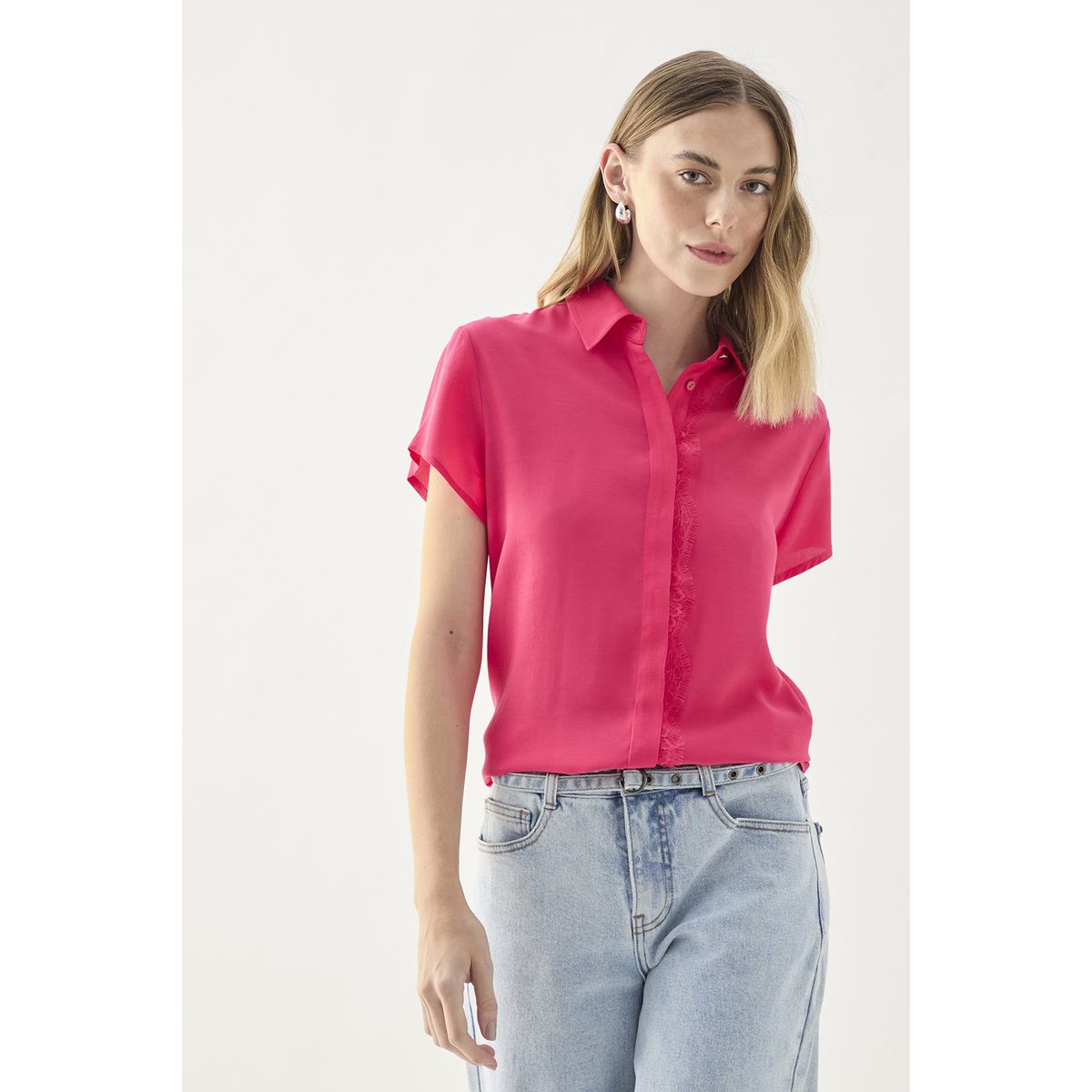 ASH - Blusa Manga Corta Fucsia Mujer Ash