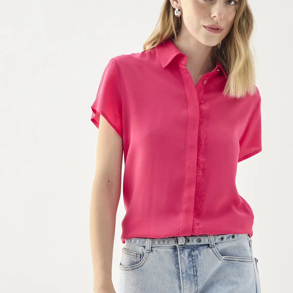 ASH - Blusa Manga Corta Fucsia Mujer Ash
