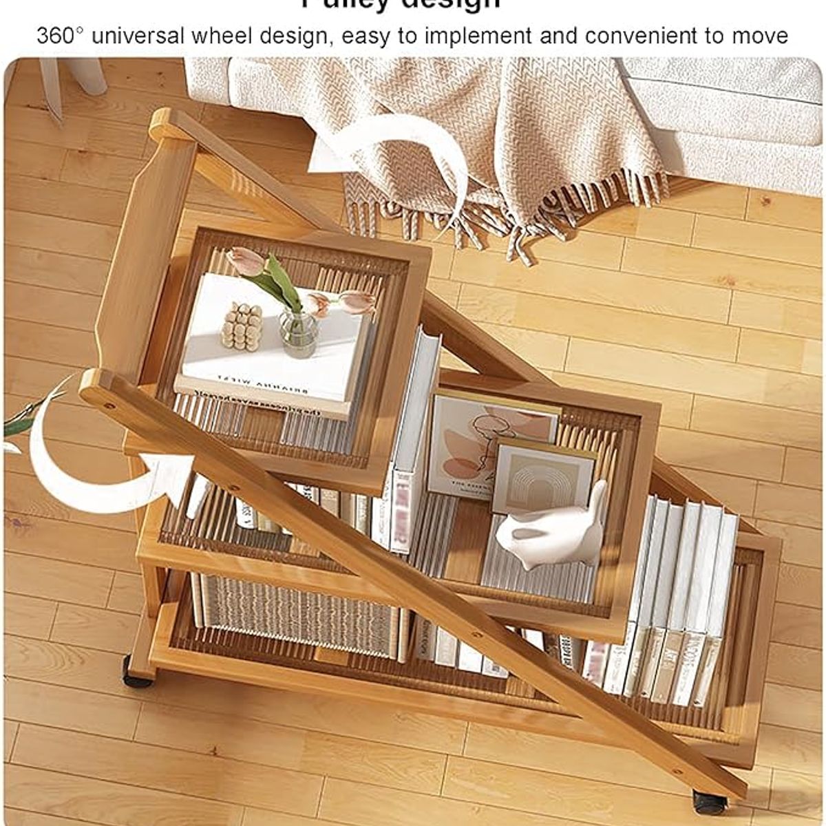 AIZO - Mesa Auxiliar Acrílica Plegable De 3 Niveles Con Ruedas 68x33x76cm