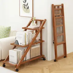 AIZO - Mesa Auxiliar Acrílica Plegable De 3 Niveles Con Ruedas 68x33x76cm