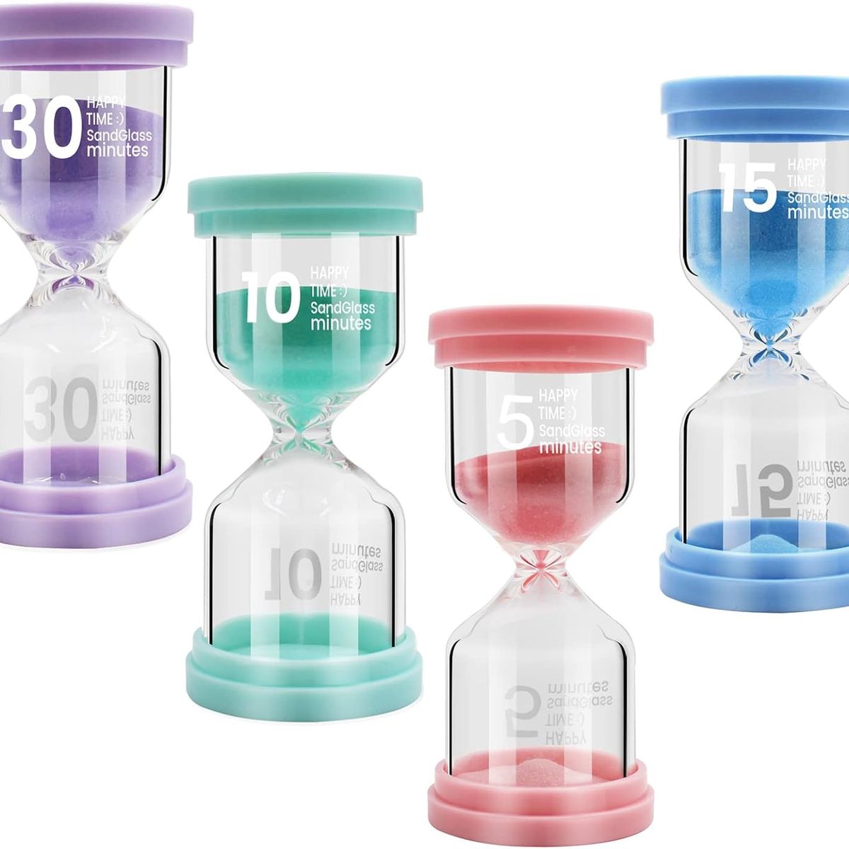 KUANGYE - Set 4 Relojes De Arena Juegos Tiempos 5 10 15 30 Mins Vidrio
