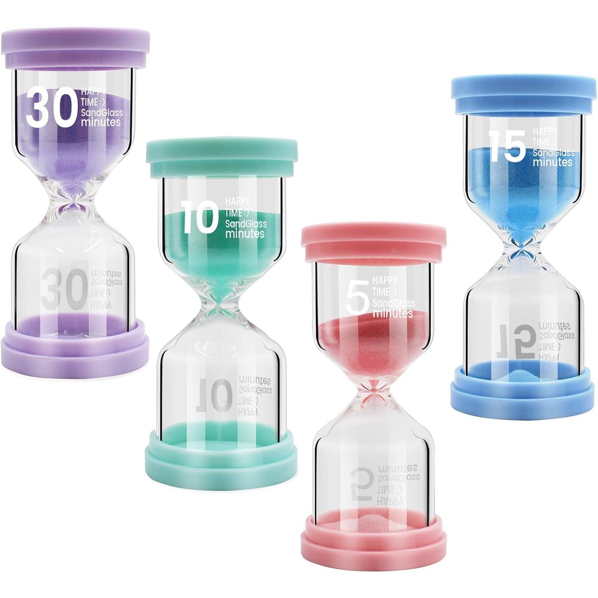 KUANGYE - Set 4 Relojes De Arena Juegos Tiempos 5 10 15 30 Mins Vidrio