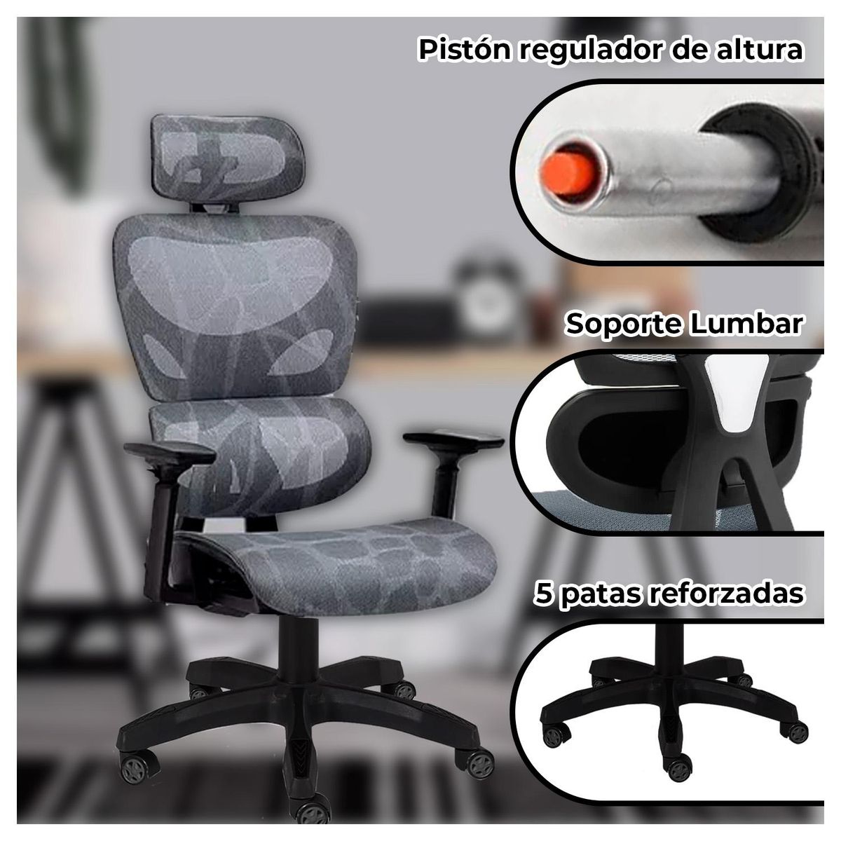 GLOBAL LATIN GROUP - Silla Giratoria con Ajuste de Altura y Diseño Ergonómico