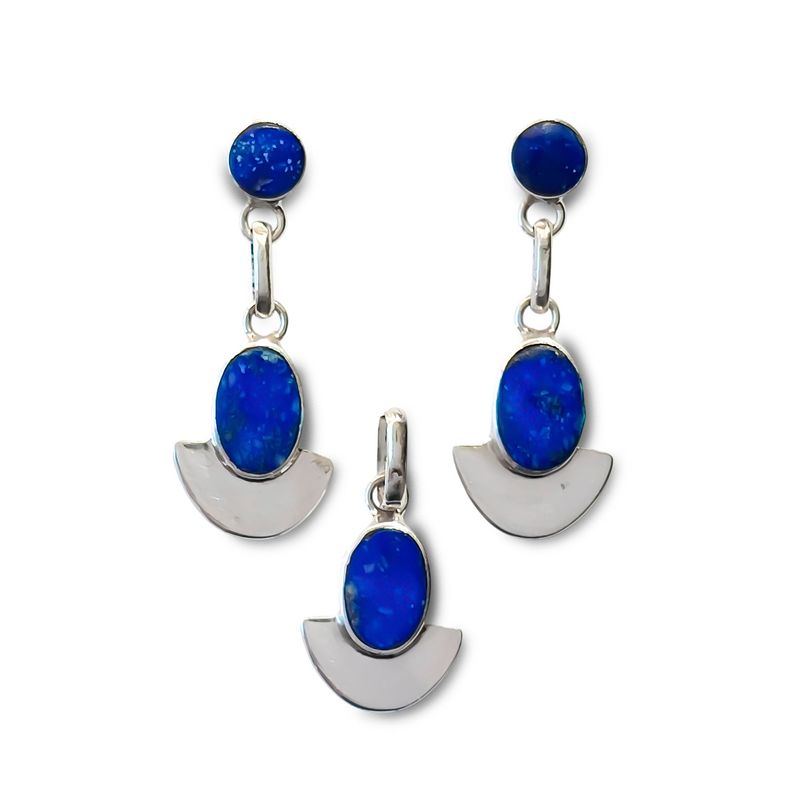 ANDREA COGGIOLA JOYAS - Set Lapislázuli Aros Colgante Ovalados Plata Fina 950