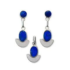 ANDREA COGGIOLA JOYAS - Set Lapislázuli Aros Colgante Ovalados Plata Fina 950