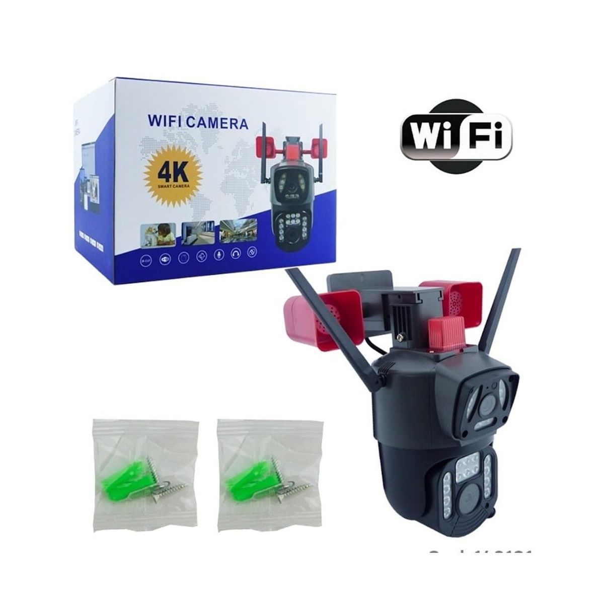 GENERICO - CAMARA DE VIGILANCIA IP DE 23 LED CON DOBLE CAMARA,  SIRENA Y BALIZA 2 unid