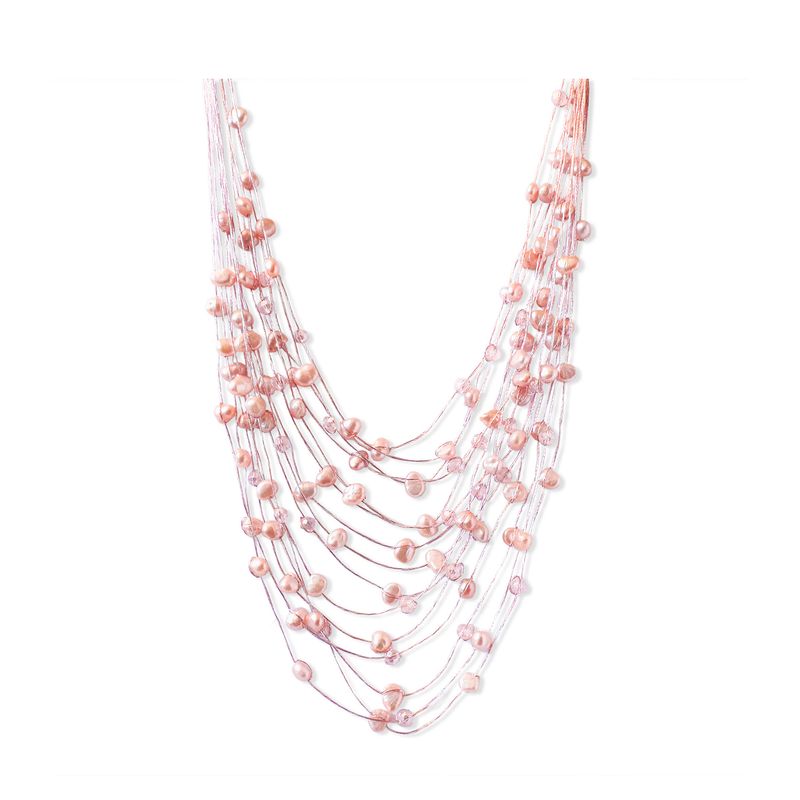 ANDREA COGGIOLA JOYAS - Collar Perlas De Río Rosadas Cristales Hilo De Seda