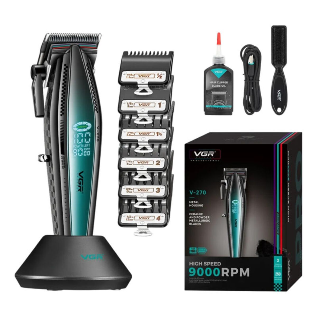 VGR VOYAGER - Máquina Barbería Profesional Corta Pelo VGR V-270 9000 Rpm