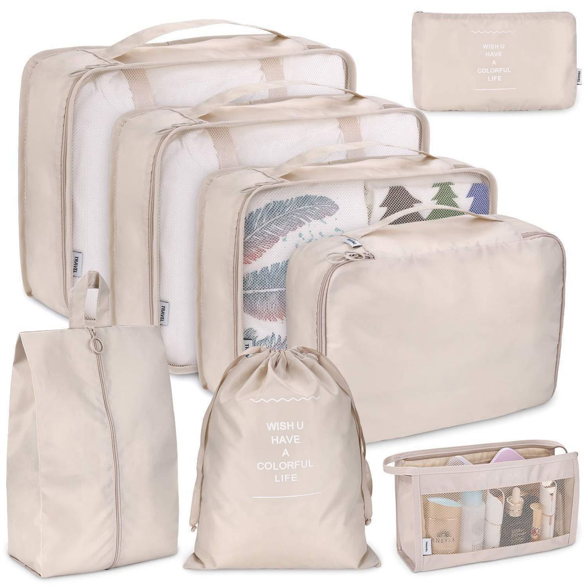 CASA NEW - 8 Piezas Organizador Maleta Bolsa Viaje Guardar Maquillaje   Beige