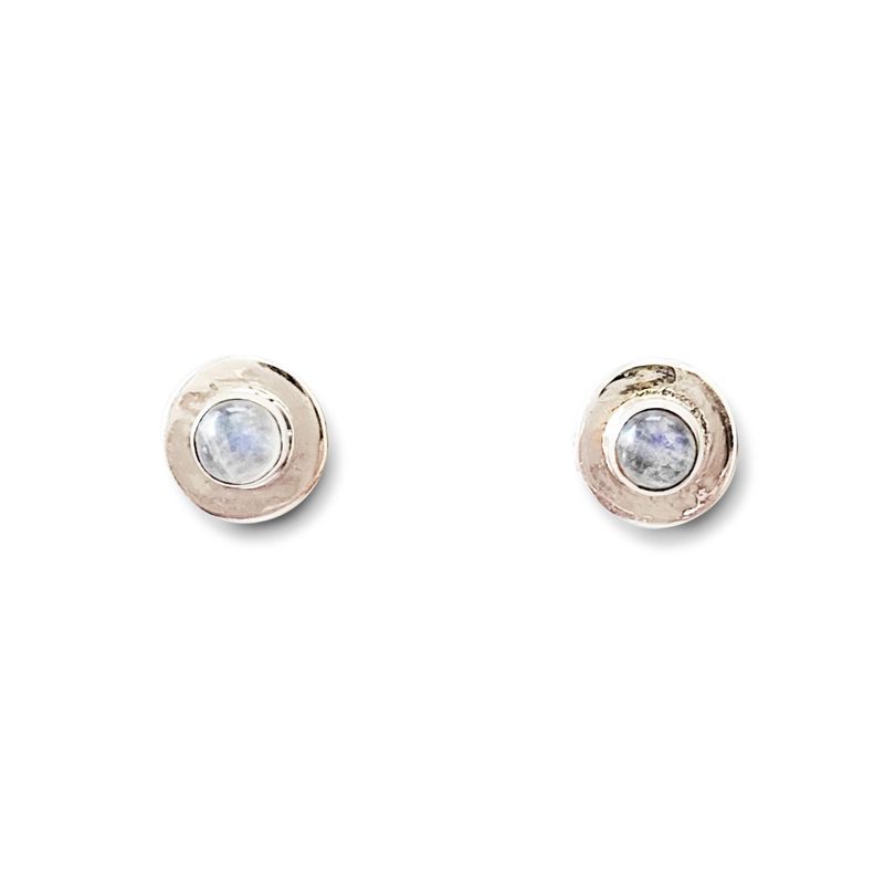 ANDREA COGGIOLA JOYAS - Aros Aryan Redondo Piedra Luna Plata Fina 925