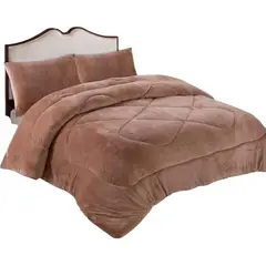 GENERICO - Cobertor De Invierno Plush Con Chiporro 2 Plaza + 2 Fundas Cafe
