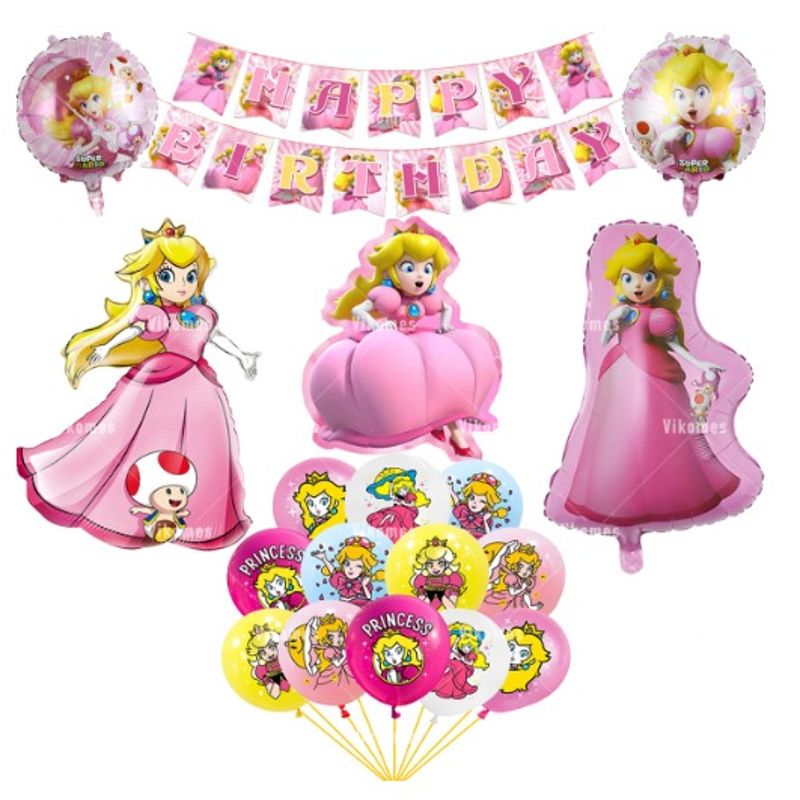 GENERICO - Set Decoración Globos + banderín Princesa peach