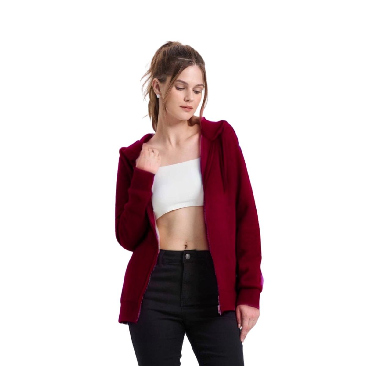 LIKE SHOP - Poleron Canguro Mujer Forro Polar Elasticado Cierre Capucha A16