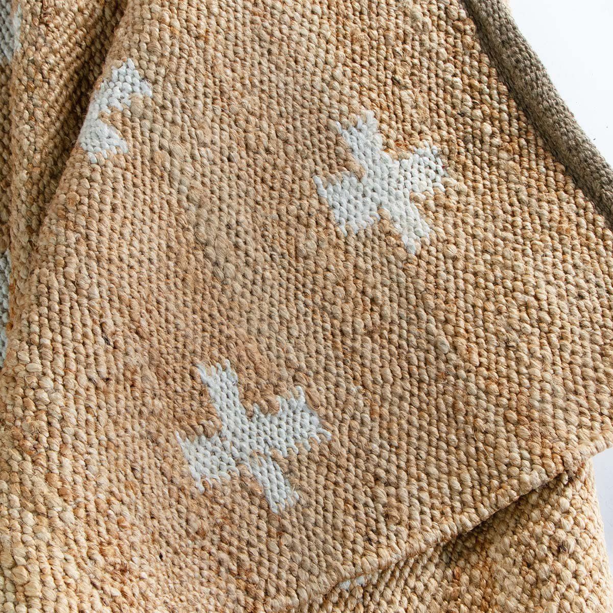 NECTAR - Alfombra Cruces Natural con Blanco Yute Artesanal Decorativa y Acogedora  200 x 300 cm