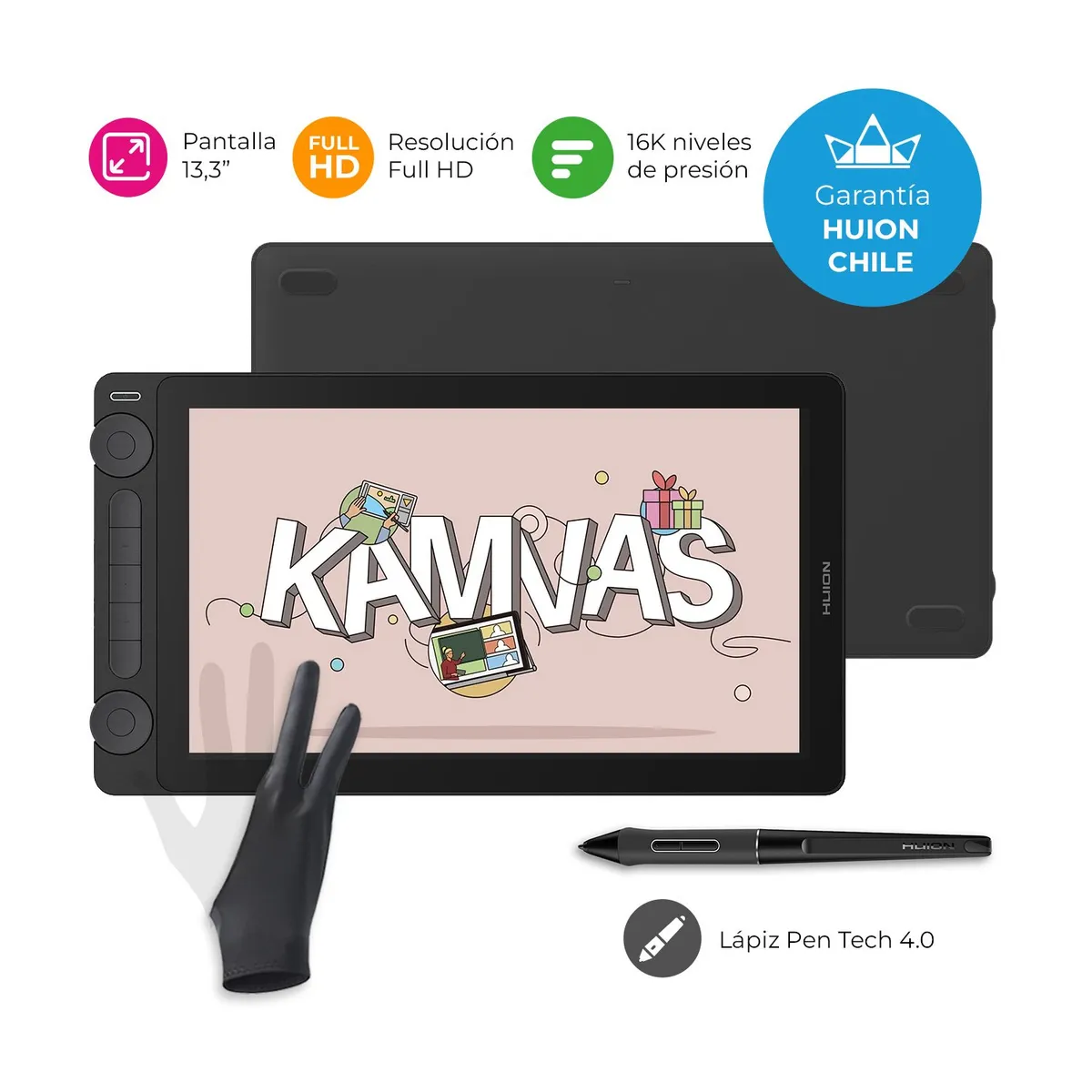 HUION - Tableta Gráfica Monitor Huion Kamvas 13 (Gen 3) Black Doble Dial - TG