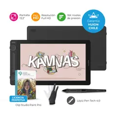 HUION - Tableta Gráfica Monitor Kamvas 13 (Gen 3) Black +Clip Studio -TG