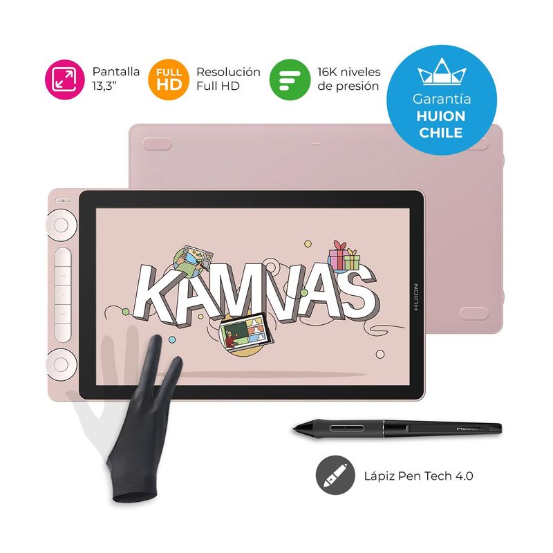 HUION - Tableta Gráfica Monitor Huion Kamvas 13 (Gen 3) Pink Doble Dial - TG