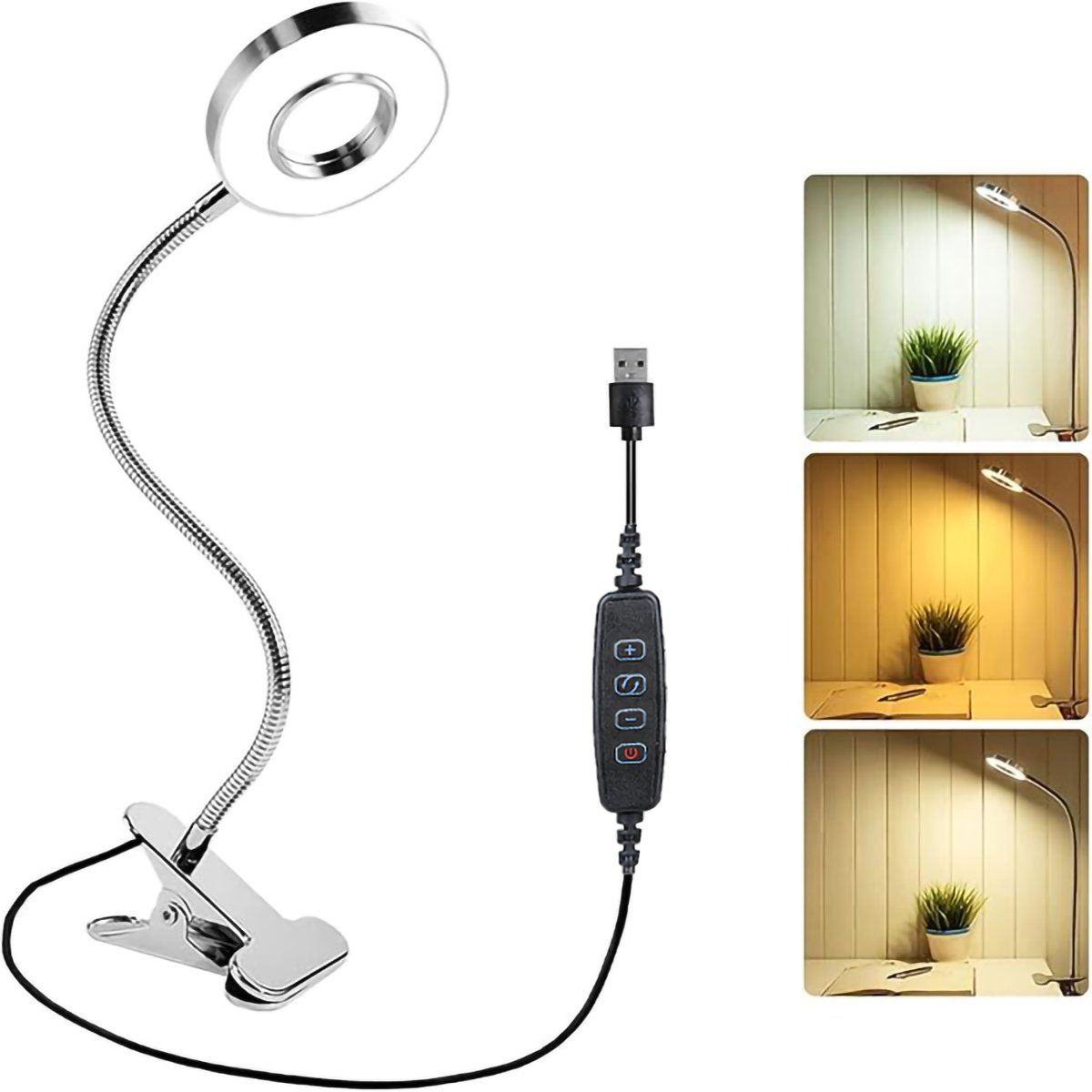 3 Modes Lámpara De Mesa De Cuello De Cisne Flexible 360°-Plata, marca GENERICO - Foto Principal