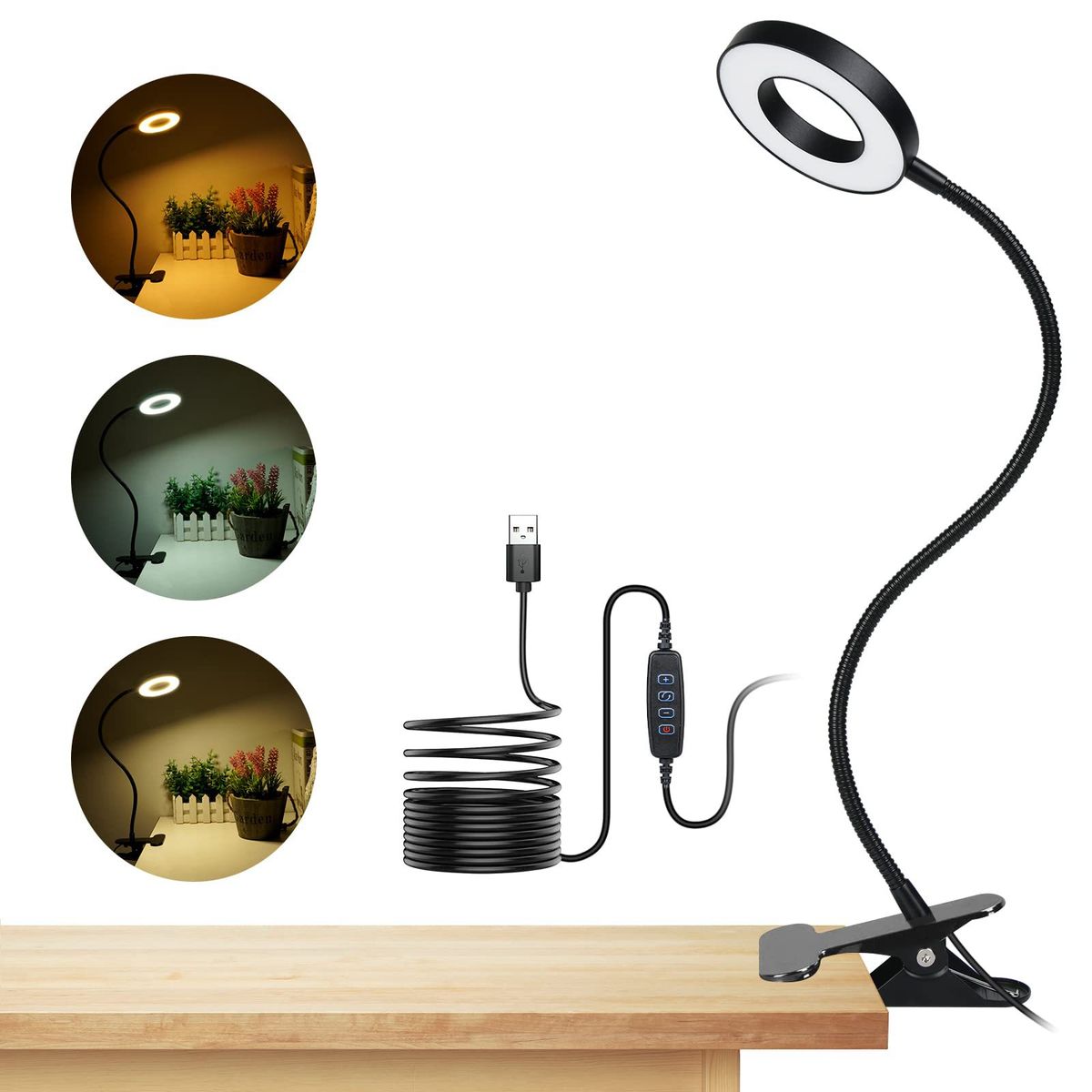 3 Modes Lámpara De Mesa De Cuello De Cisne Flexible 360°-Negro, marca GENERICO - Foto Principal