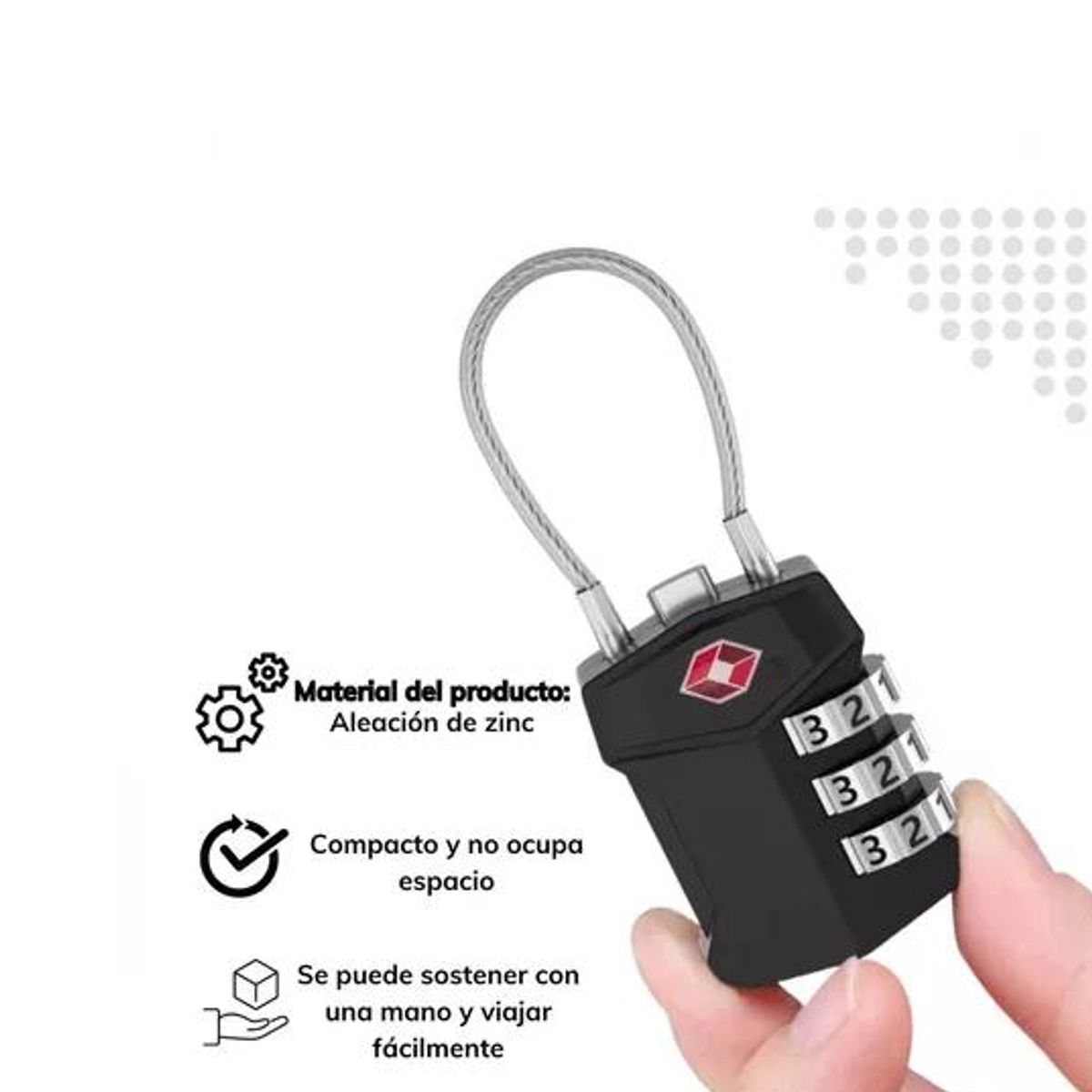 GENERICO - Candado de seguridad con cable de acero y clave de 3 dígi