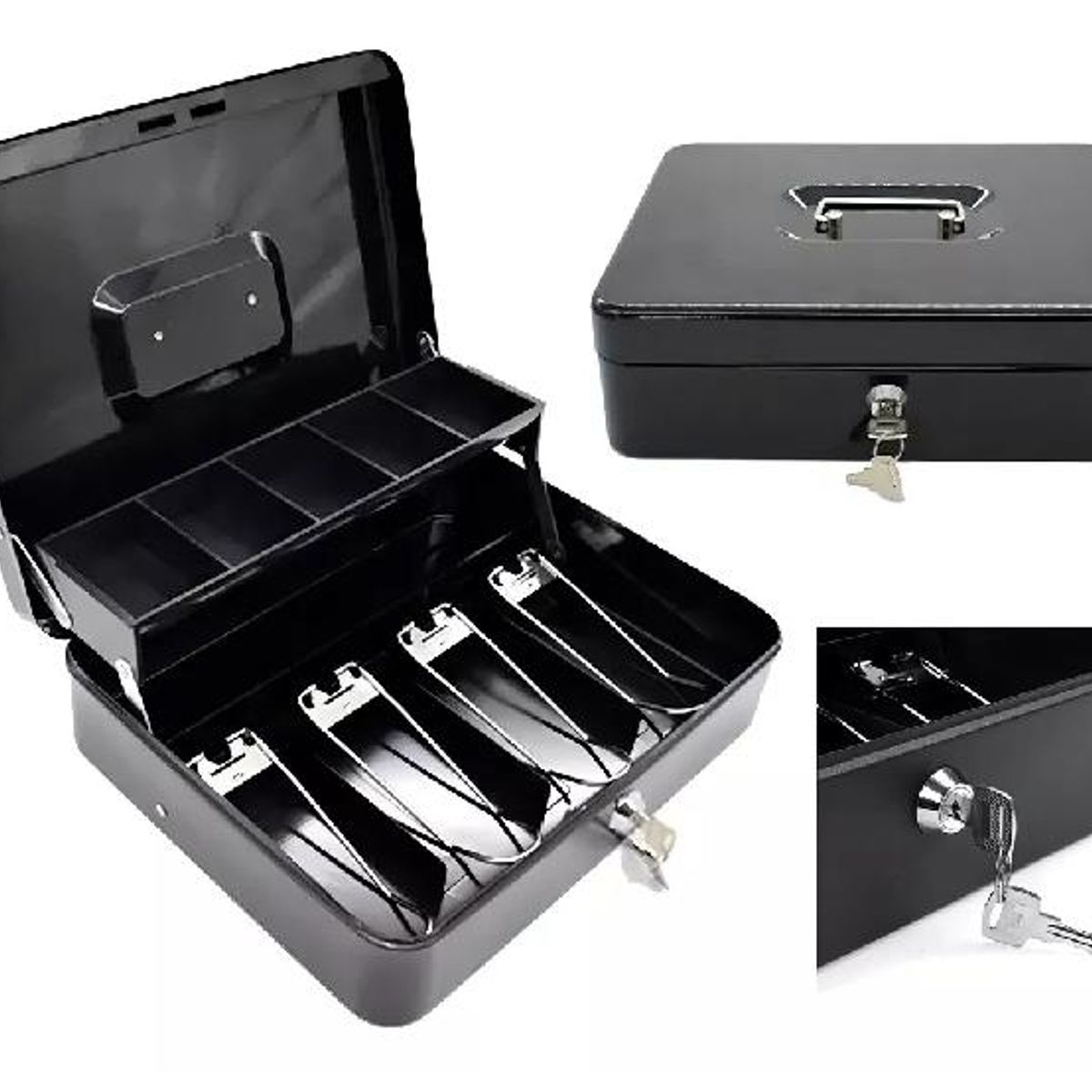 GENERICO - Caja organizadora de dinero negra con llave de seguridad