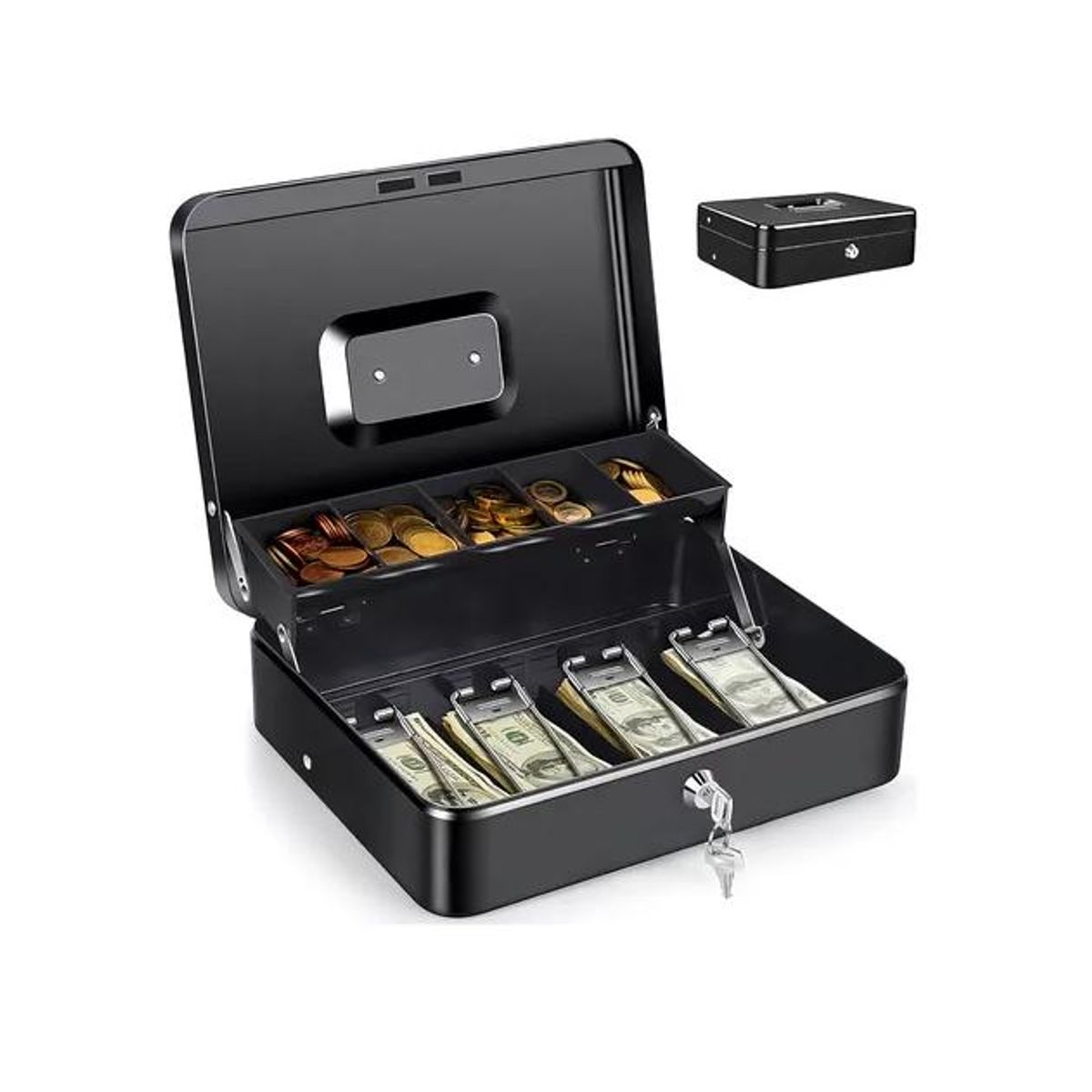 GENERICO - Caja fuerte de seguridad metálica para dinero con llaves