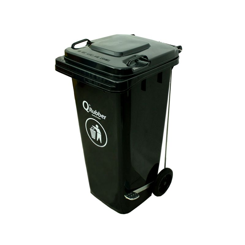 QRUBBER - Basurero Contenedor Basura 120 lts. gris con pedal QRubber
