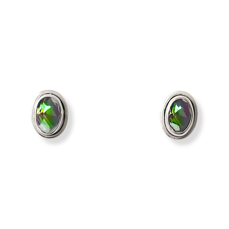 ANDREA COGGIOLA JOYAS - Aros Botón Óvalo Topacio Místico Plata Fina 925